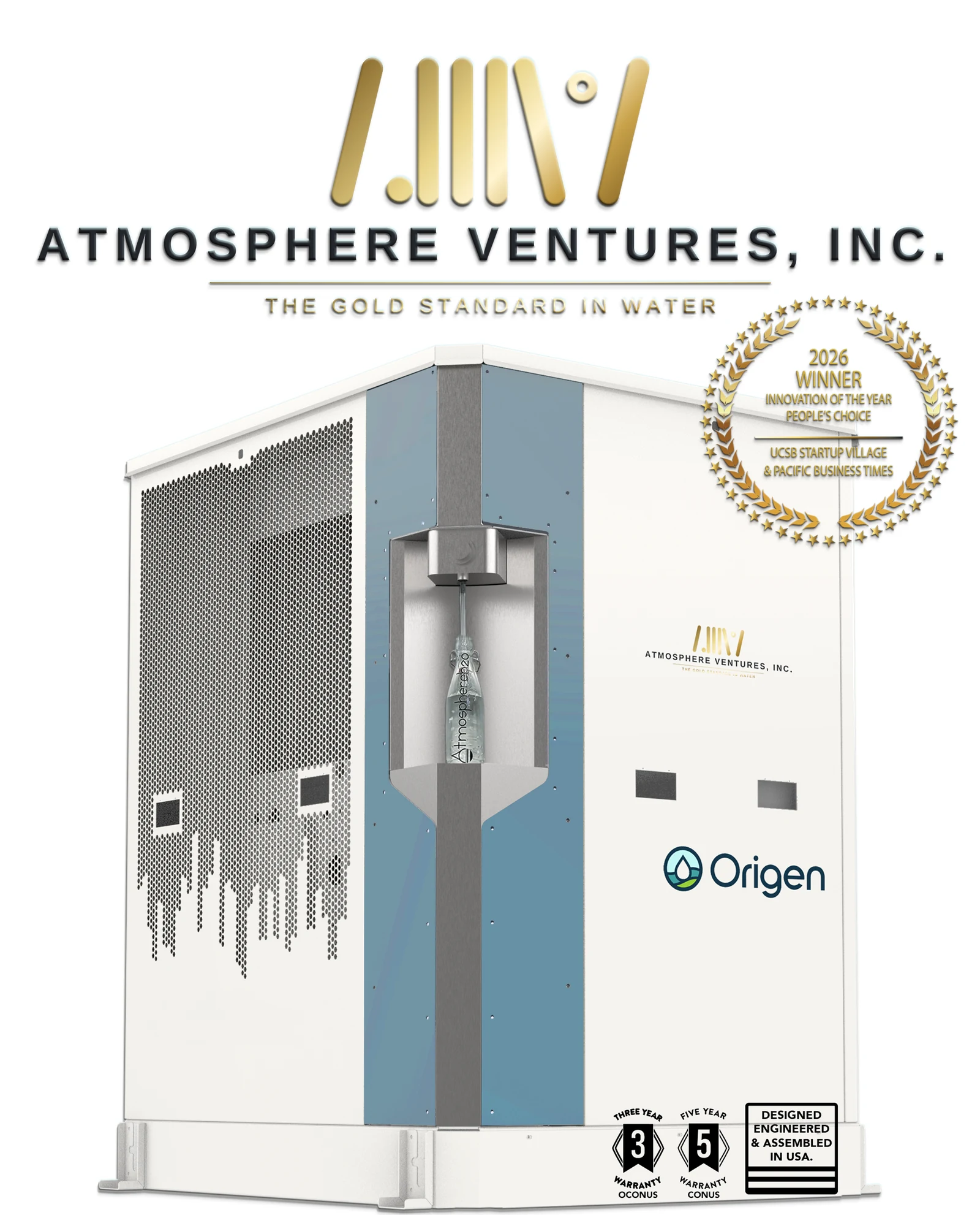 Origen Wellspring AWG100 atmospheric water generator (AWG) — awards and certification marks lockup